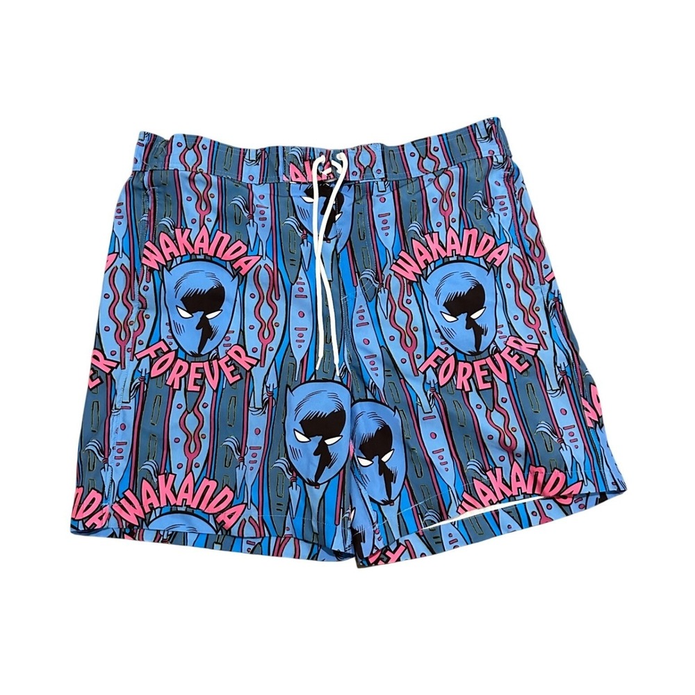 Marvel Black Panther Wakanda Forever Swim Trunks Shorts Men's XL Blue Pink